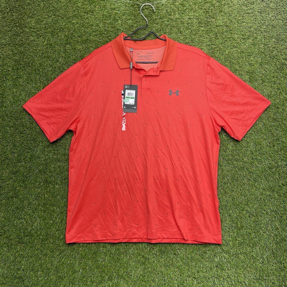 Under Armour Performance Polo Shirt Mens Large Red Black 3.0‎ Printed Tech NEW